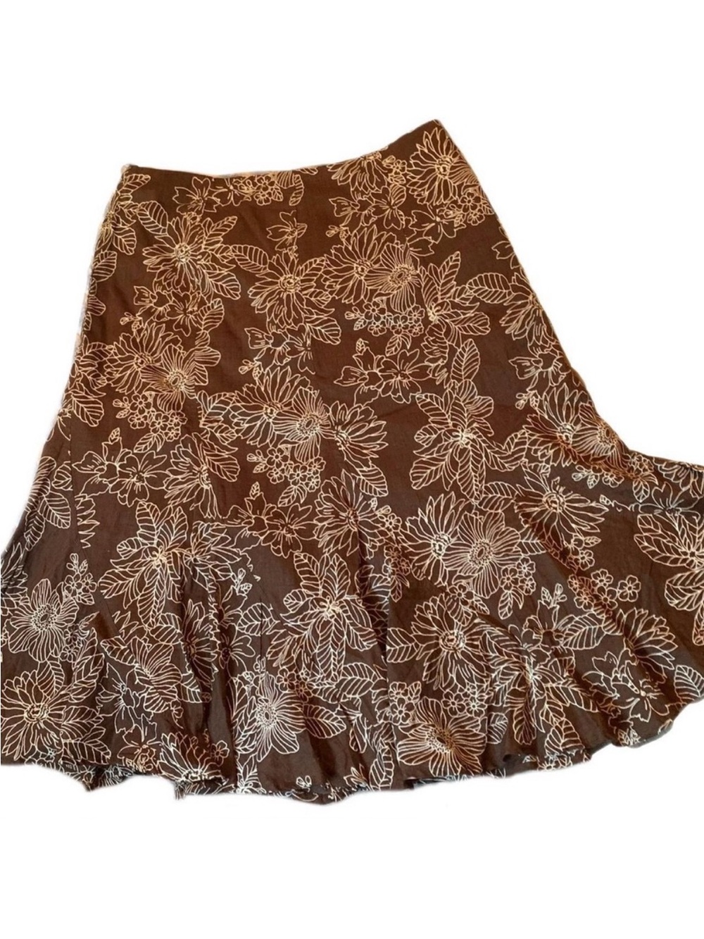 Vintage Jones New York Brown Floral A-Line Midi Skirt - Size 4